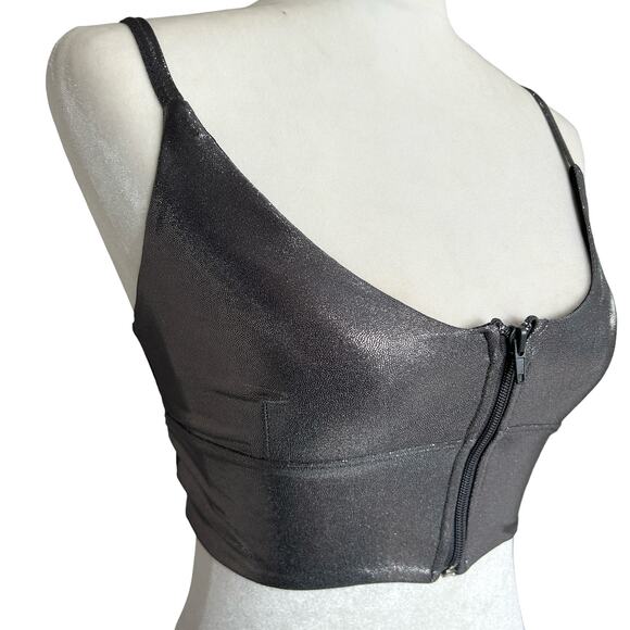 Haute Body Sports Bra XS Silver Metallic Zip Front Straps Athleisure Revolve NWT - Picture 4 of 10